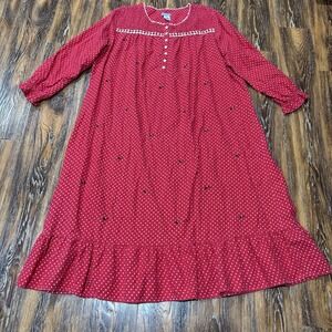 Laura Scott Women's Size 2X Red Polka Dot Scottie Dog Nightgown Long Sleeve